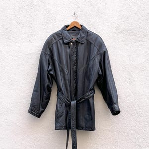 Chaqueta Wilsons vintage de cuero negro con cinturón y Thinsulate para hombre, años 90, talla grande