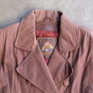 Vintage 90s Adventure Bound Double Breasted Belted Brown Leather Jacket Medium image 2