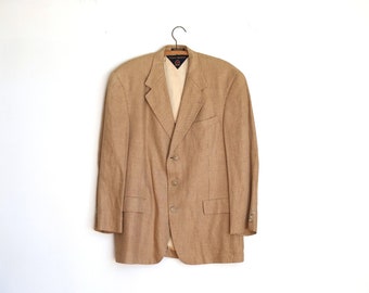 Vintage 80s Tommy Hilfiger Houndstooth Tan Sports Coat Size 40R