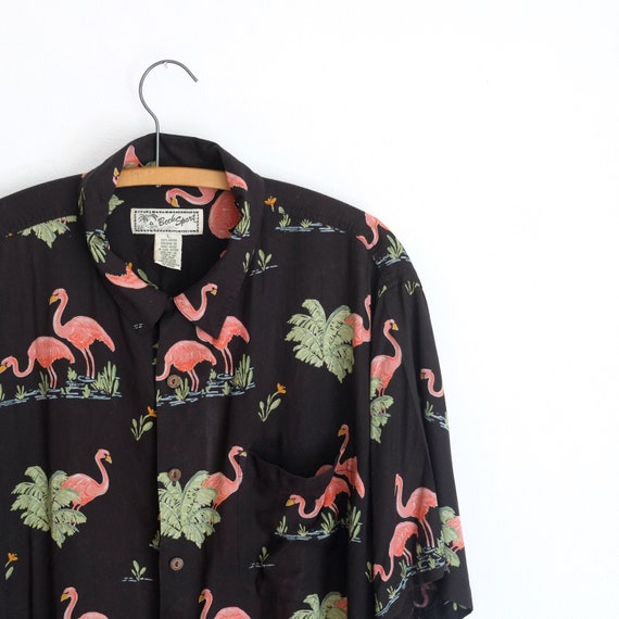 Vintage Mens 1980s Beck Sport Flamingo Rayon Shir… - image 2