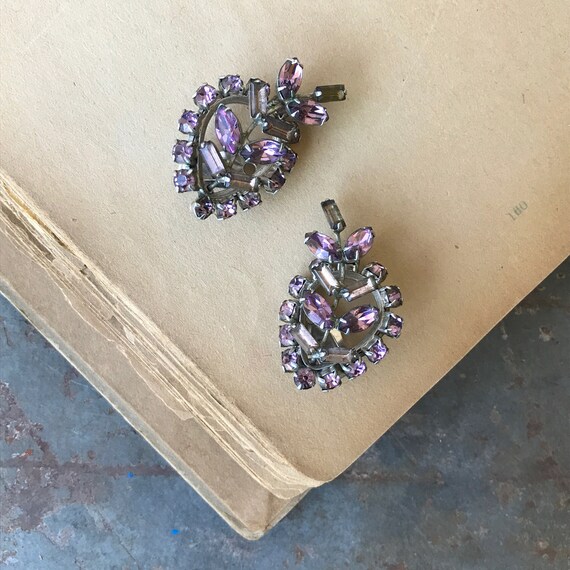 Vintage Marvella Purple Crystal Marquise Clip On … - image 5