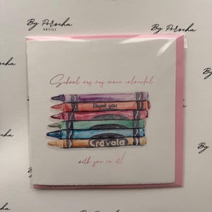 Tarjeta de agradecimiento para el maestro / Tarjeta de fin de año con ilustración de crayón / Linda tarjeta de agradecimiento de un estudiante / Tarjeta de agradecimiento para el maestro