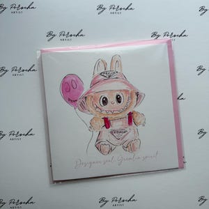 Carte de voeux inspirée de Labubu | illustrée originale mignonne de Zazzle.be Liste d'envies Vous avez des idées ? Carte drôle de personnage pour lui | d'art original | Carte vierge unique