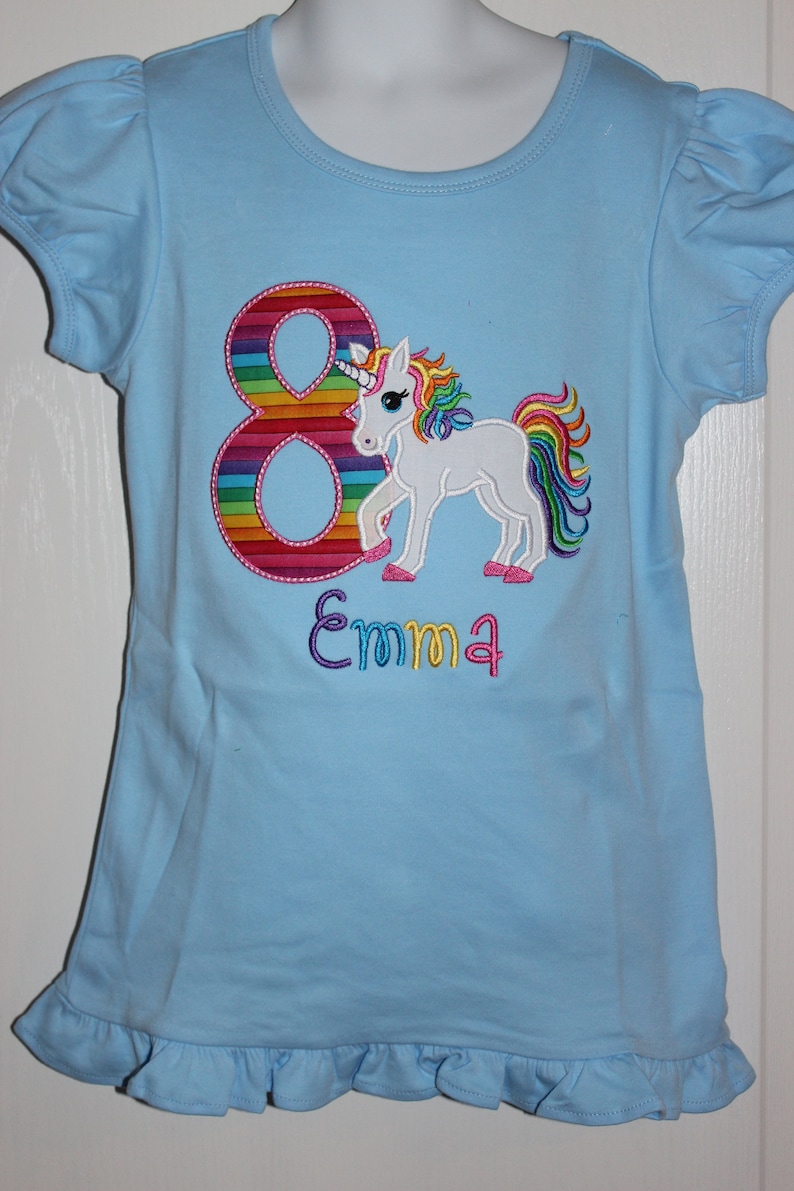 any number rainbow colors birthday tshirt or ruffle dress Unicorn 7th birthday