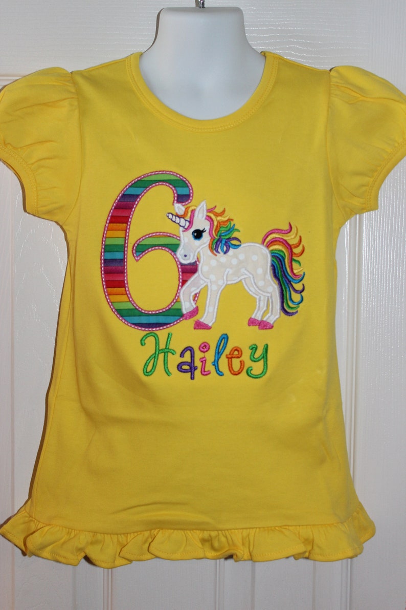 rainbow colors birthday tshirt or ruffle dress Unicorn 6th birthday any number