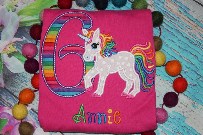 rainbow colors birthday tshirt or ruffle dress Unicorn 6th birthday any number