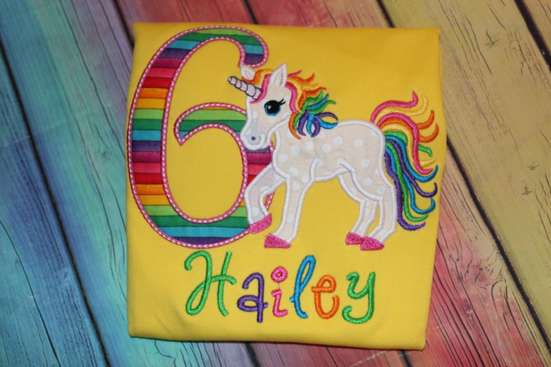 rainbow colors birthday tshirt or ruffle dress Unicorn 6th birthday any number