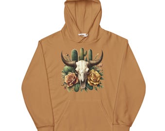 Sudadera con capucha de calavera occidental / Sudadera con calavera de vaca y rosa / Ropa urbana gótica del desierto unisex