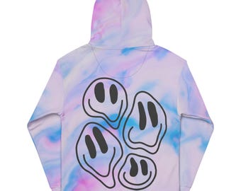 Psychedelic Swirl Hoodie | Dripping Smiley Face Graphic | Tie Dye Pullover