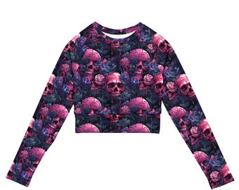 Skull Floral Crop Top | Trippy Pastel Goth Shirt | Gothic Festival Rave Top | Unisex Aesthetic Streetwear Crop Tee