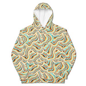 Bluza z kapturem z nadrukiem retro wave: luźny, psychodeliczny sweter z lat 70.