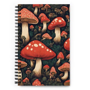 Whimsical Mushroom Journal - Spiral Notebook with Variety of Fungi Illustrations, Nature Core Stationery, Forest Aesthetic Writing Gift