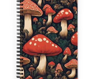 Whimsical Mushroom Journal | Spiral Notebook with Variety of Fungi Illustrations | Nature Core Stationery | Forest Aesthetic Writing Gift