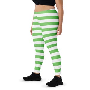 Green and White Striped Leggings - Whimsical Fairycore Pants - Cottagecore Costume Bottoms - Pastel Alt Outfit - Cosplay Leggings