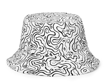 Trippy Wave Line Art Bucket Hat | Unisex Abstract Maze Labyrinth Print | Psychedelic Trippy Rave Festival Cap