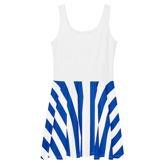 Nautical Skater Dress | Sailorcore Blue & White Striped Retro Fit