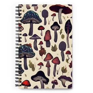 Mushroom Notebook - Spiral Journal with Forest Fungi Print, Cottagecore Stationery, Nature Lover Gift, Botanical Aesthetic Writing Journal