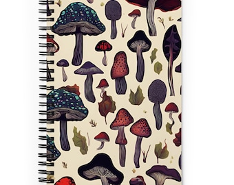 Mushroom Notebook | Spiral Journal with Forest Fungi Print | Cottagecore Stationery | Nature Lover Gift| Botanical Aesthetic Writing Journal