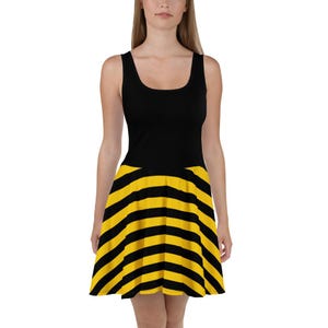 Bumblebee Skater Dress - Black & Yellow Striped Costume Dress, Cute Alt Festival Fit