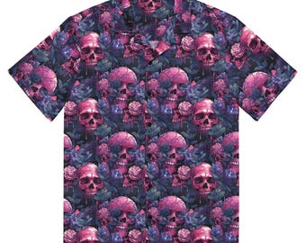 Camisa con botones y estampado floral de calavera, estilo gótico pastel, unisex, para festivales rave