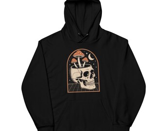 Skull Mushroom Hoodie | Psychedelic Skull Art Hoodie | Dark Cottagecore Pullover | Gothic Mushroom Hoodie