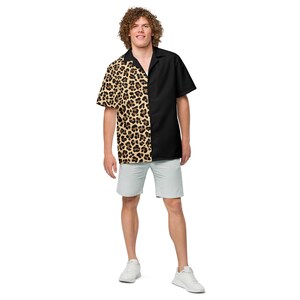 Leopard Cheetah Print Button-Up Shirt: Recycled Polyester Unisex Top