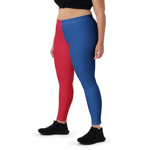 Split Color Harlequin Leggings - Red and Blue Jester-Inspired Pants