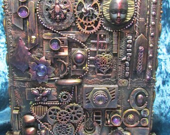 One of a kind two sided steampunk style canvas titled 'Double Header'