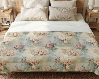 Vintage Floral Bouquet Cotton Comforter | Shabby Chic Rose Pattern