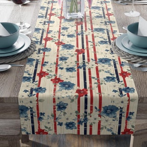 Shabby Chic Patriotic Table Runner: Red, White & Blue Floral