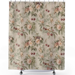 Vintage Floral Fabric Shower Curtain: Shabby Chic Bathroom Decor