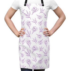 Purple Floral Minimalist Apron, Simple Cooking Apron, Modern Kitchen Apron, Contemporary Culinary Apron, Chef Apron, Cooking Gift