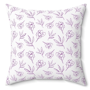Purple Floral Minimalist Square Pillow, Home Decor Accent, Spun Polyester Cushion, Modern Living Room Pillow, Scandinavian Style Pillow