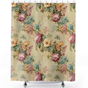 Floral Shabby Chic Shower Curtain: Vintage Farmhouse Bathroom Decor