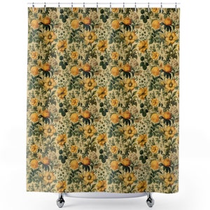 Yellow Floral Shower Curtain: Shabby Chic Vintage Bath Decor