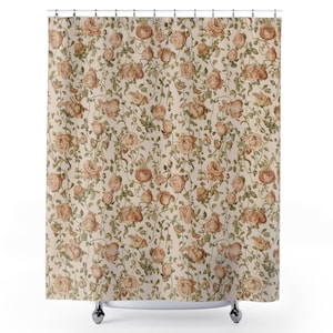 Floral Fabric Shower Curtain: Shabby Chic Vintage Bathroom Decor