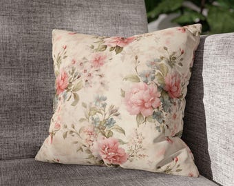 Floral Shabby Chic Throw Pillow and Pillow Case, Vintage Cottagecore Decor