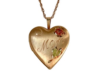 Vintage 1950s Heart Locket 14K Gold PPC Hand Engraved Flower Enamel Photo Frames Art Deco Keepsake Necklace Etsy