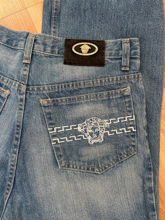 Vintage 90s Gianni Versace Couture Jeans Medusa Head Embroidered