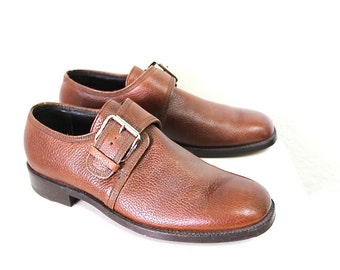 Vintage 80s shoes Brown Leather Florsheim Loafers Buckle Monk Strap Quality Shoes Mens 10