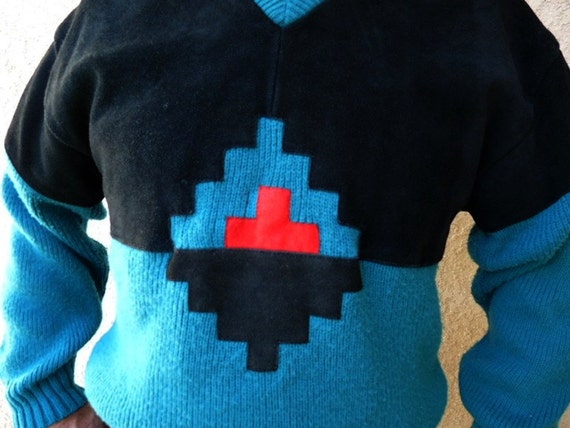Vintage 1960s Knit Sweater V-neck Chimayo Aztec Tribal Black - Etsy