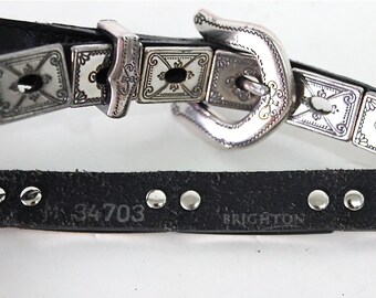 Brighton Leather Belt Silver Links Engraved Studded, Conchos  display picture 3