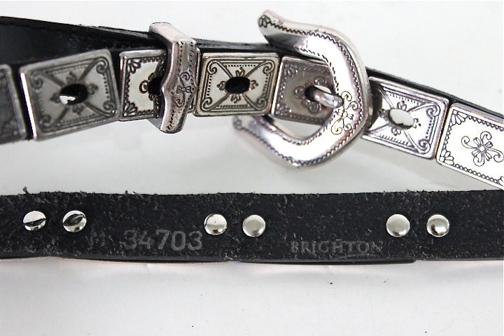 Brighton Leather Belt Silver Links Engraved Studded, Conchos  display picture 3