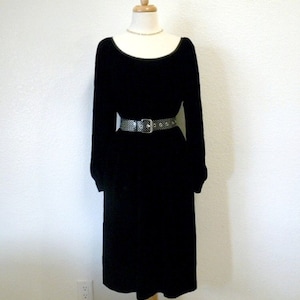 Vintage 1980s Velvet Black Dress Hidden Pocket Albert Nipon Party Formal dress Small / Medium image 1