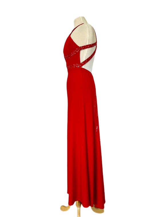 Fabulous 1990s  Halter Dress Red Sequined Open Ba… - image 8