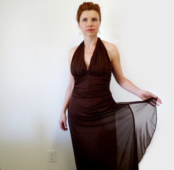 1980s Halter dress Brown Chiffon Claralura Origin… - image 3