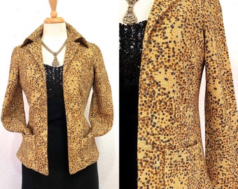 1960s Blazer Leopard Print Gold Metallic I. Magnin, Pockets Women Blazer Size Small