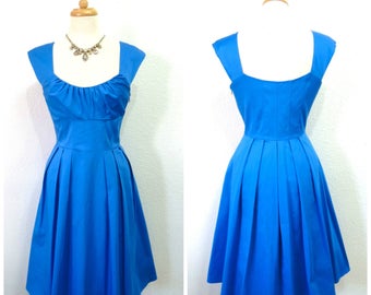 Stunning 1980s Dress Blue Cotton Calvin Klein Summer Party Dress S