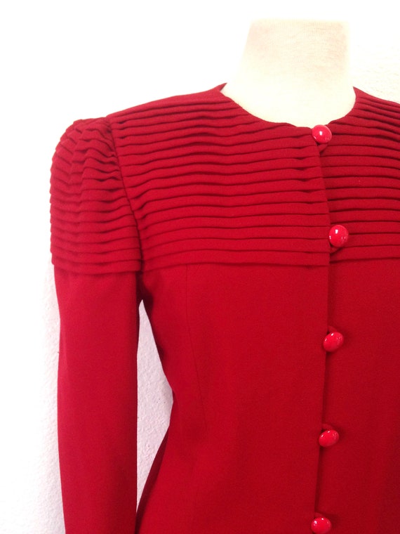 1980s Dress Red Wool I. Magnin Buttons front Even… - image 5
