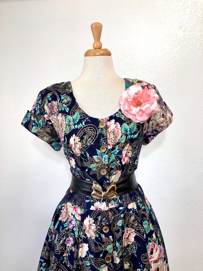 Vintage 1980s dress Floral print Lanz design Roses Garden Summer Dress Size Large